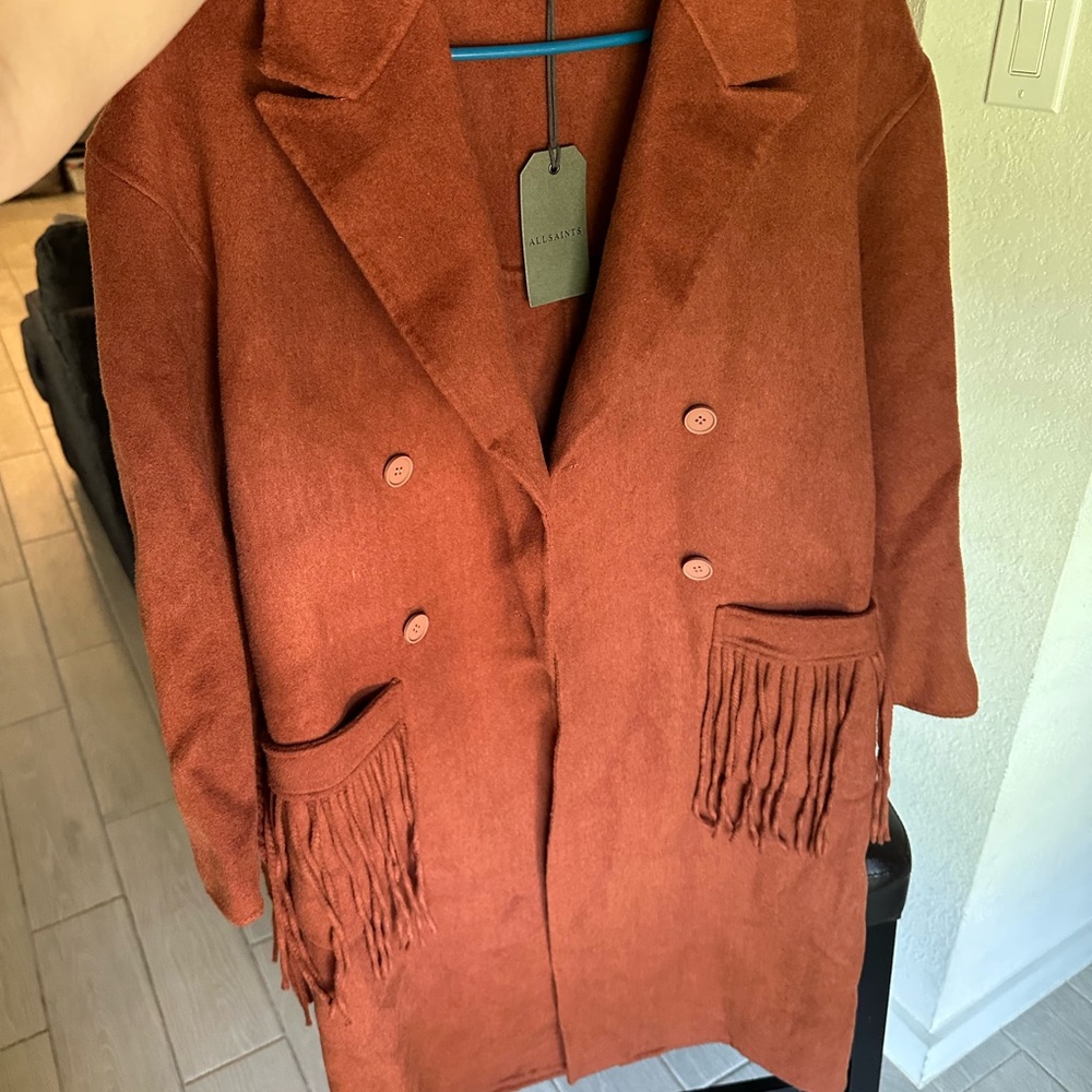 All Saints Women's Terracotta Double-Breasted Trench Coat